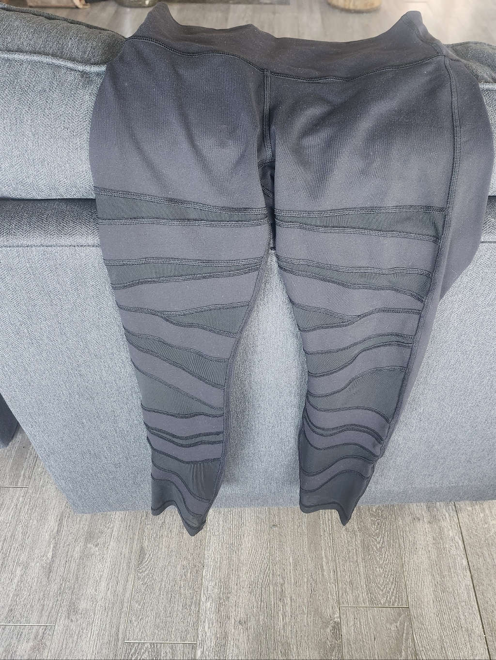 Lululemon Black Textured Panel Leggings With Mesh Cut Outs